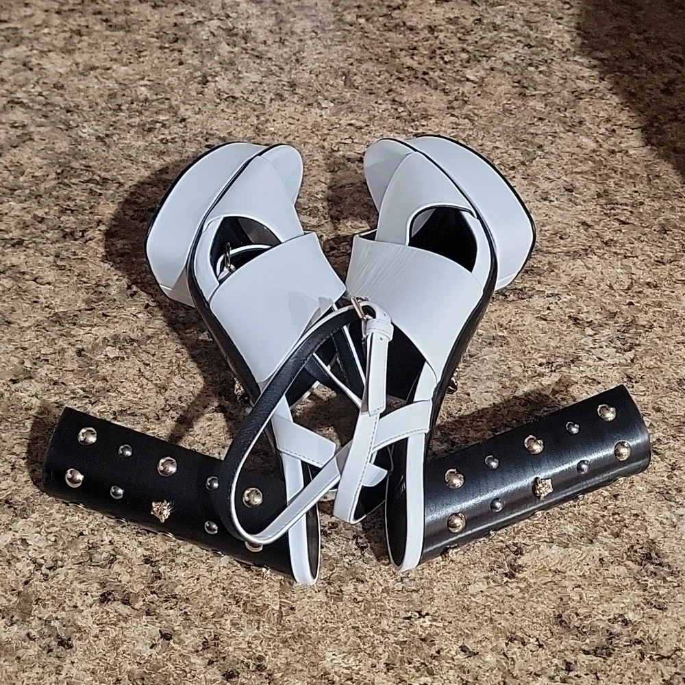 Versace Medusa Studded White Leather Platform Sandals